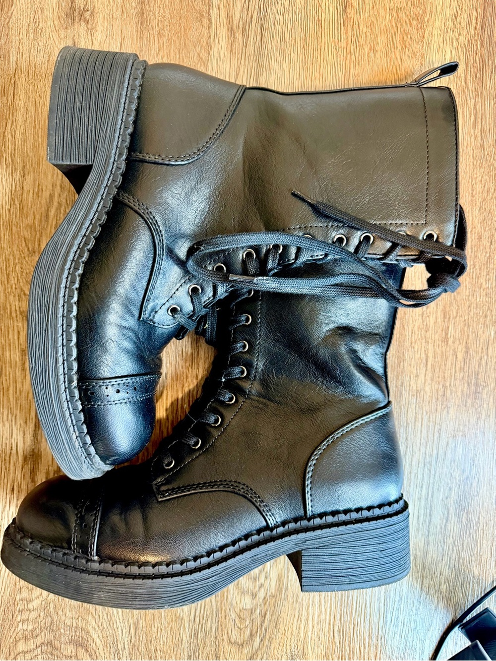 wild fable Black Lace-Up Platform Combat Boots